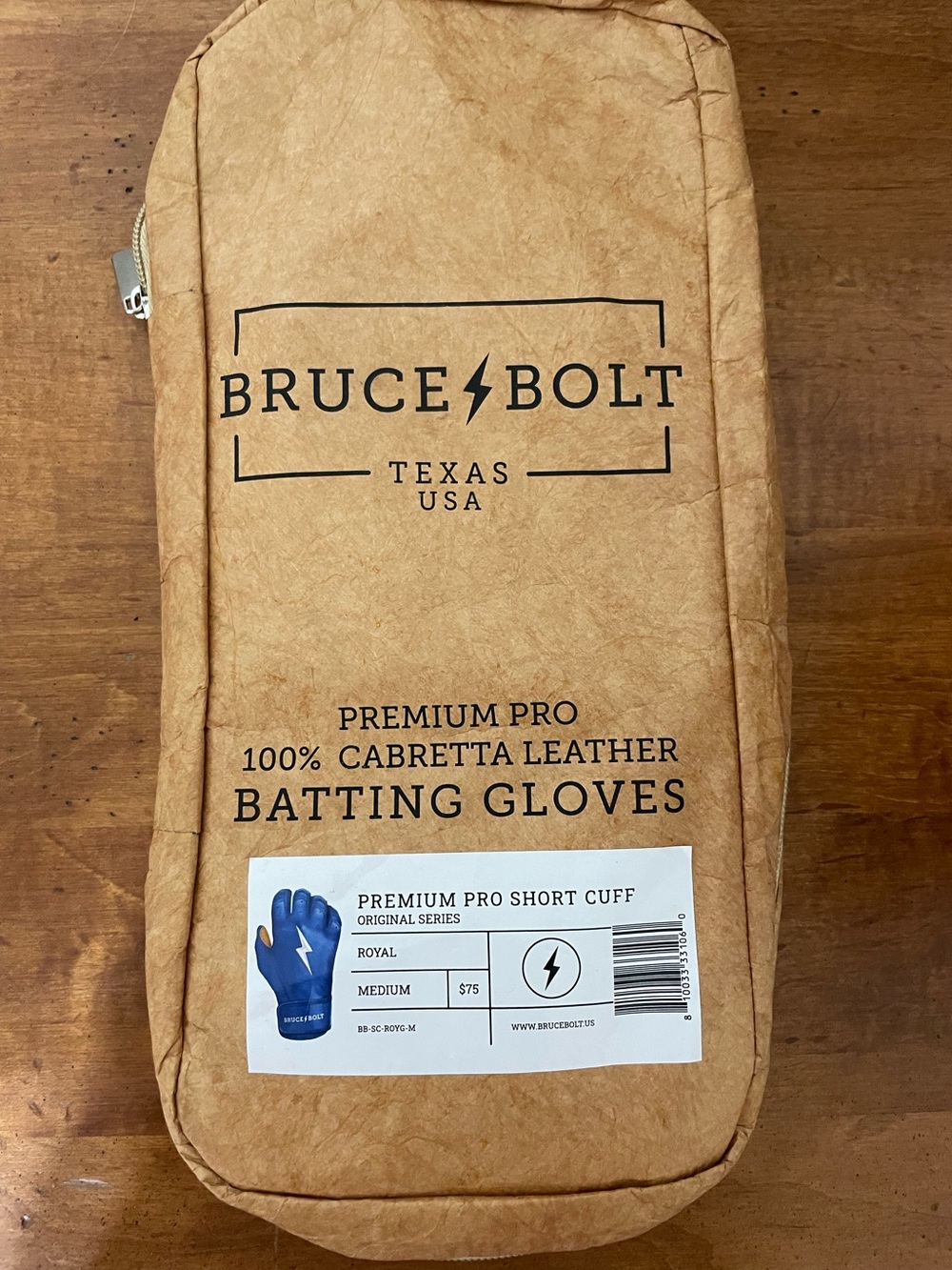 NEW!! Men’s size medium Bruce Bolt Premium Pro Batting Gloves - Tan Packaging